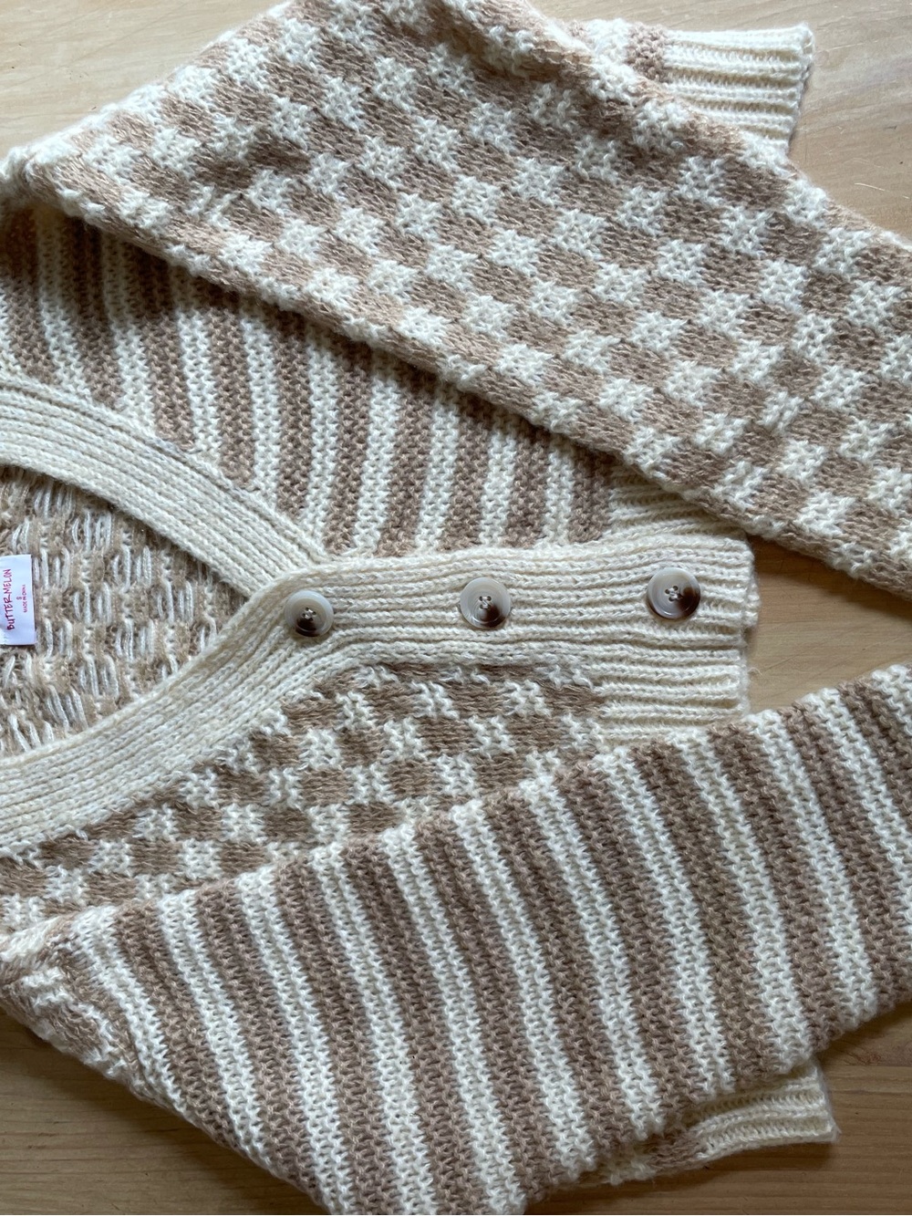 Cream & Beige Striped Knit Women's Sweater Cardigan
